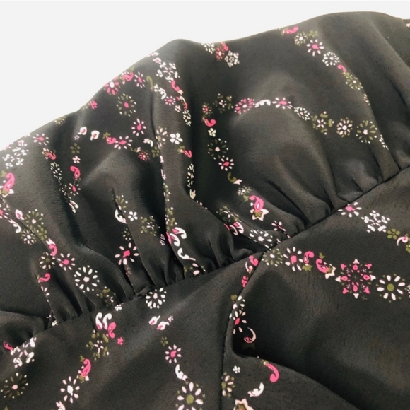 NWT Topshop Floral Star Print Blouse, Long Ruched Sleeve Tie Neck Women Size 6 - Picture 9 of 13